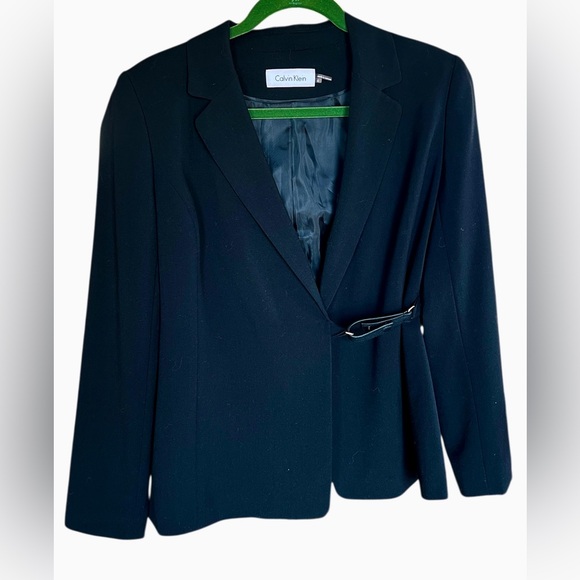 Calvin Klein Black Tailored Blazer Belt Detail Career Minimalist Academia Preppy - Picture 2 of 6
